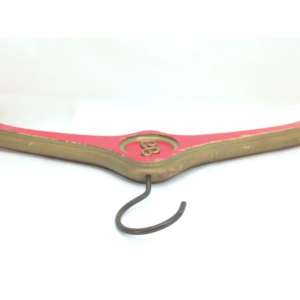 Hollywood Regency Red Gold Wooden Monogrammed Clothes Hanger Department S T L G